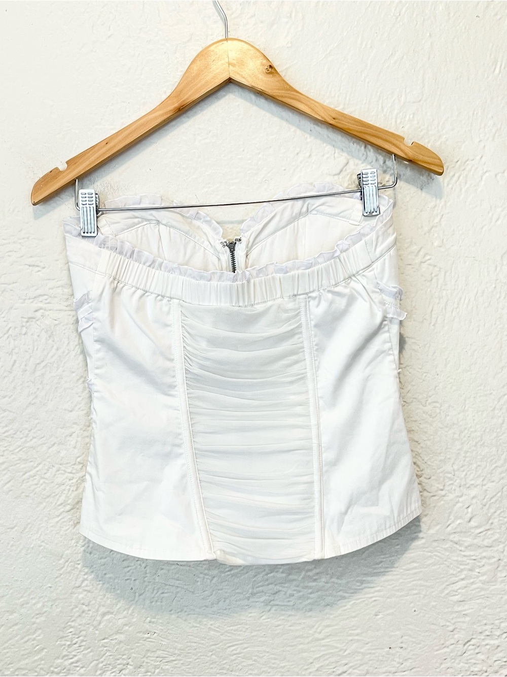 Vintage Bebe Corset Bustier Top White Ruffle Ruched Coquette Fairy 90s Y2K Small - Picture 9 of 11